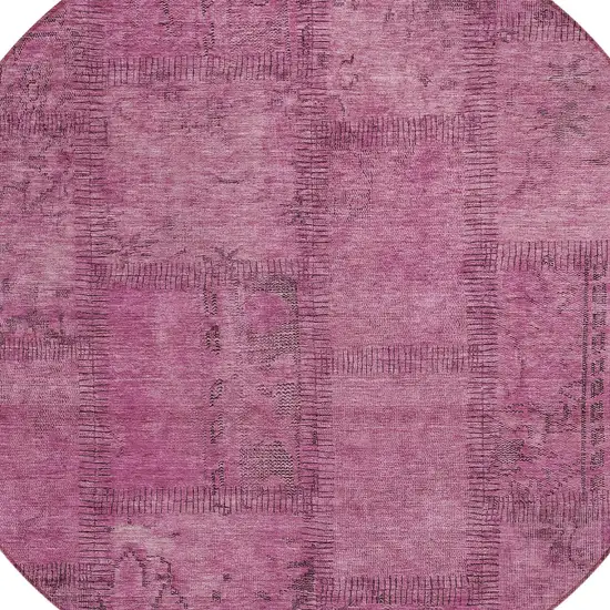 8' Blush Pink And Mauve Round Patchwork Washable Indoor Outdoor Area Rug Photo 4