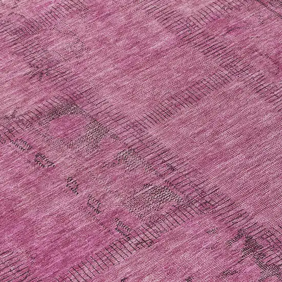 8' Blush Pink And Mauve Round Patchwork Washable Indoor Outdoor Area Rug Photo 8