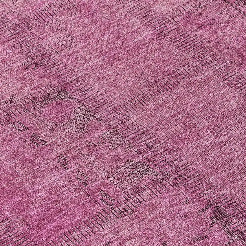 8' Blush Pink And Mauve Round Patchwork Washable Indoor Outdoor Area Rug Photo 8