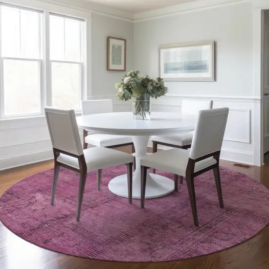 8' Blush Pink And Mauve Round Patchwork Washable Indoor Outdoor Area Rug Photo 7