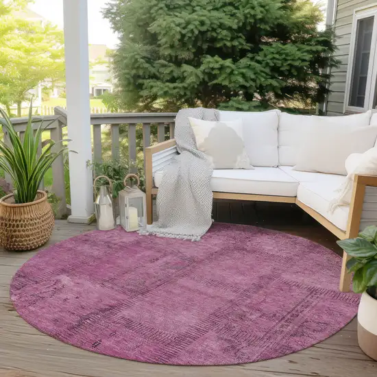 8' Blush Pink And Mauve Round Patchwork Washable Indoor Outdoor Area Rug Photo 6
