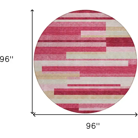 8' Blush Pink And Mauve Round Striped Washable Indoor Outdoor Area Rug Photo 9