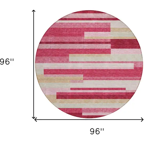 8' Blush Pink And Mauve Round Striped Washable Indoor Outdoor Area Rug Photo 9