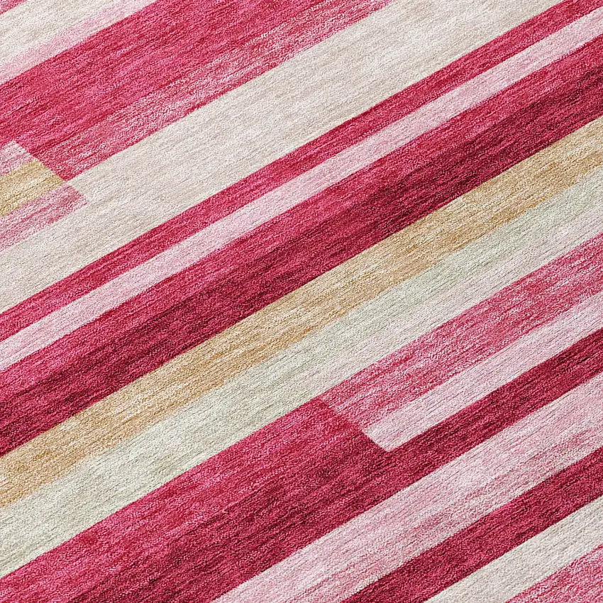 8' Blush Pink And Mauve Round Striped Washable Indoor Outdoor Area Rug Photo 4