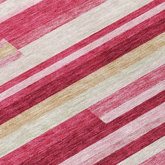 8' Blush Pink And Mauve Round Striped Washable Indoor Outdoor Area Rug Photo 4