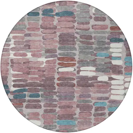 8' Blush Pink And Merlot Round Abstract Washable Indoor Outdoor Area Rug Photo 4