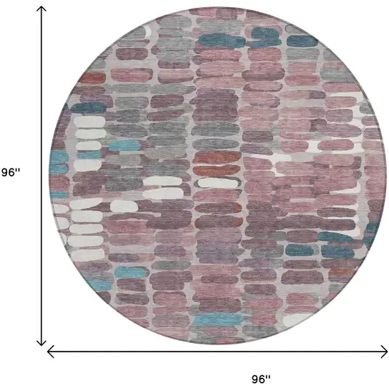 8' Blush Pink And Merlot Round Abstract Washable Indoor Outdoor Area Rug Photo 3