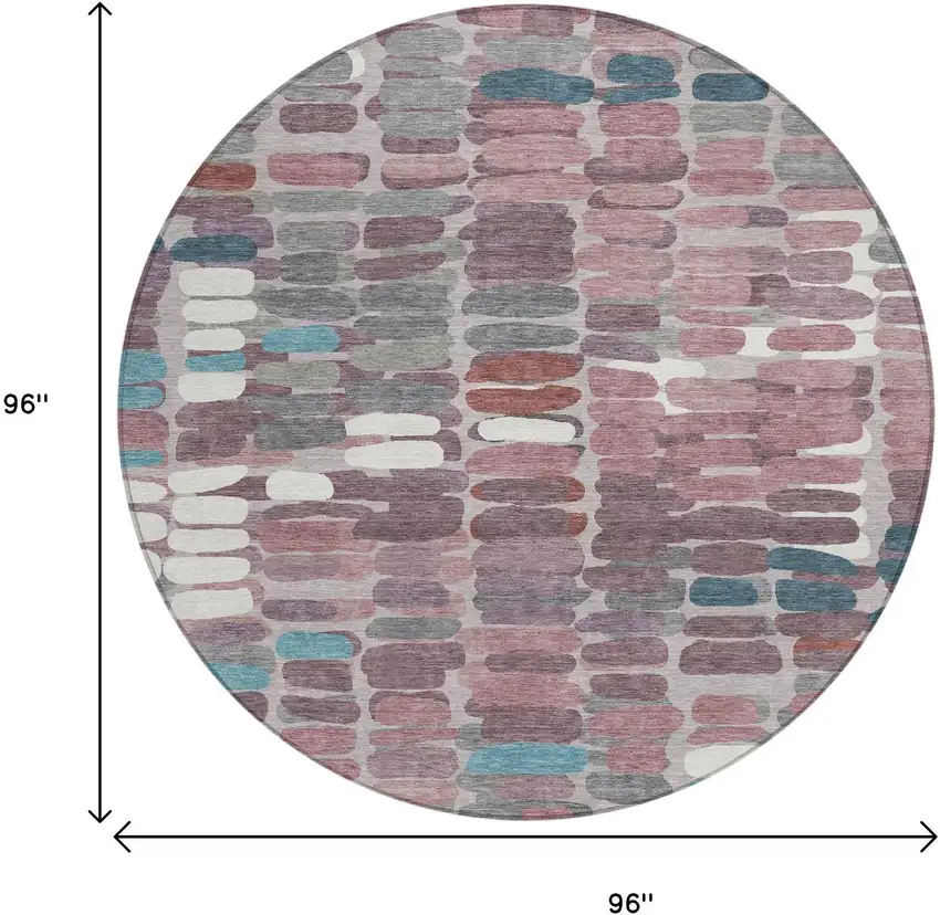 8' Blush Pink And Merlot Round Abstract Washable Indoor Outdoor Area Rug Photo 3