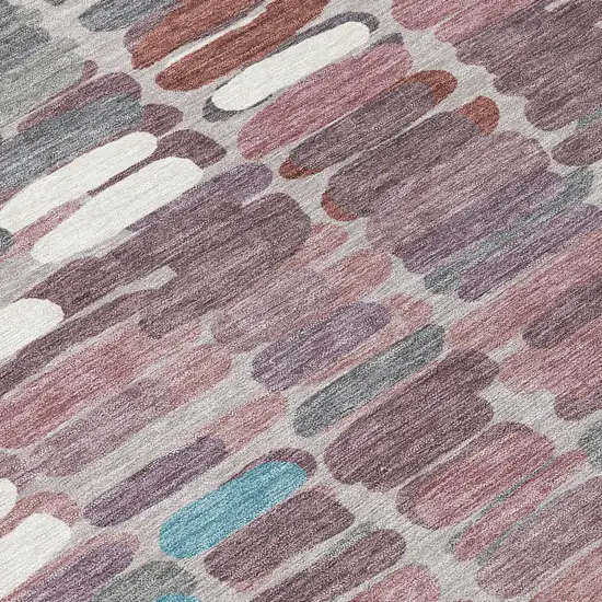 8' Blush Pink And Merlot Round Abstract Washable Indoor Outdoor Area Rug Photo 9