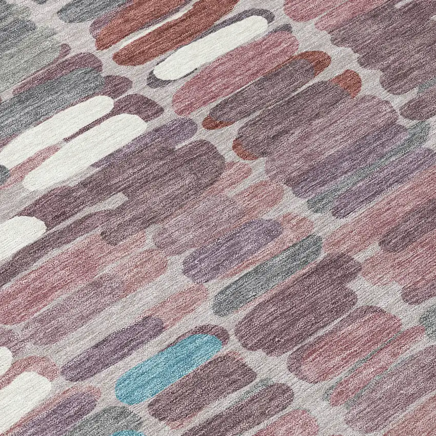 8' Blush Pink And Merlot Round Abstract Washable Indoor Outdoor Area Rug Photo 9