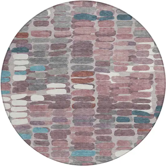 8' Blush Pink And Merlot Round Abstract Washable Indoor Outdoor Area Rug Photo 2