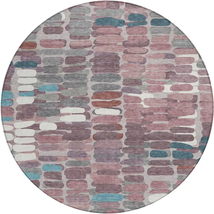 8' Blush Pink And Merlot Round Abstract Washable Indoor Outdoor Area Rug Photo 2