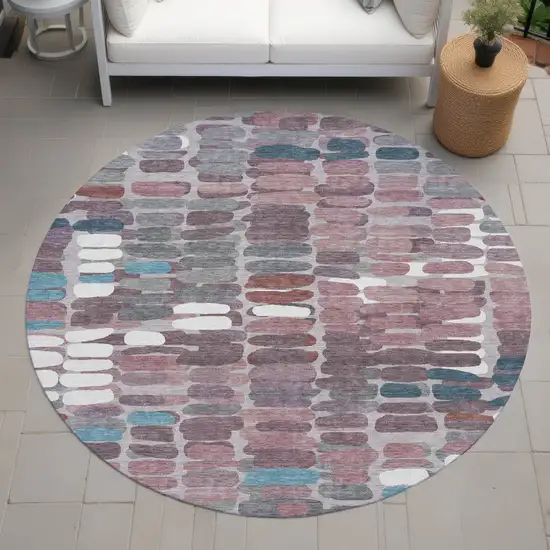 8' Blush Pink And Merlot Round Abstract Washable Indoor Outdoor Area Rug Photo 7