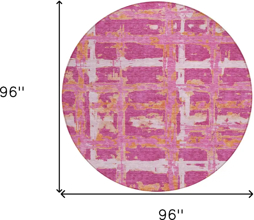 8' Blush Pink And Orange Round Striped Washable Indoor Outdoor Area Rug Photo 9
