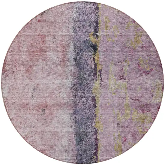 8' Blush Pink And Purple Round Abstract Washable Indoor Outdoor Area Rug Photo 7