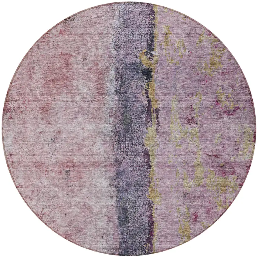 8' Blush Pink And Purple Round Abstract Washable Indoor Outdoor Area Rug Photo 7
