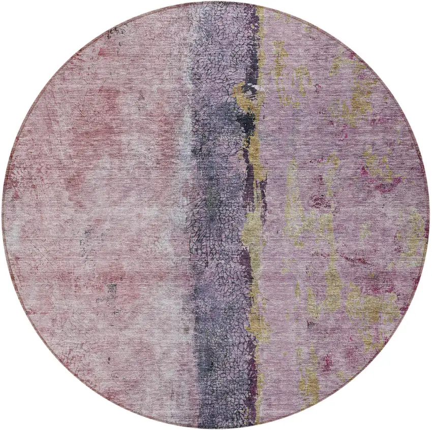 8' Blush Pink And Purple Round Abstract Washable Indoor Outdoor Area Rug Photo 7