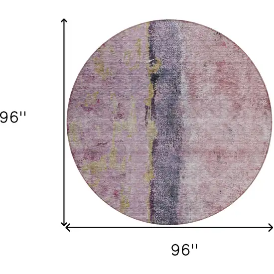 8' Blush Pink And Purple Round Abstract Washable Indoor Outdoor Area Rug Photo 3