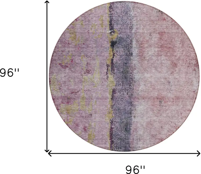 8' Blush Pink And Purple Round Abstract Washable Indoor Outdoor Area Rug Photo 3