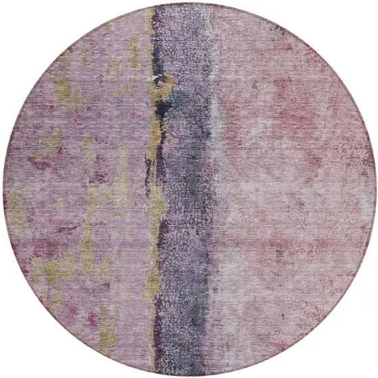8' Blush Pink And Purple Round Abstract Washable Indoor Outdoor Area Rug Photo 2