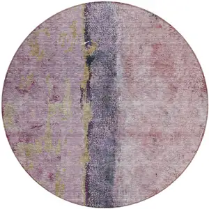 Photo of 8' Blush Pink And Purple Round Abstract Washable Indoor Outdoor Area Rug
