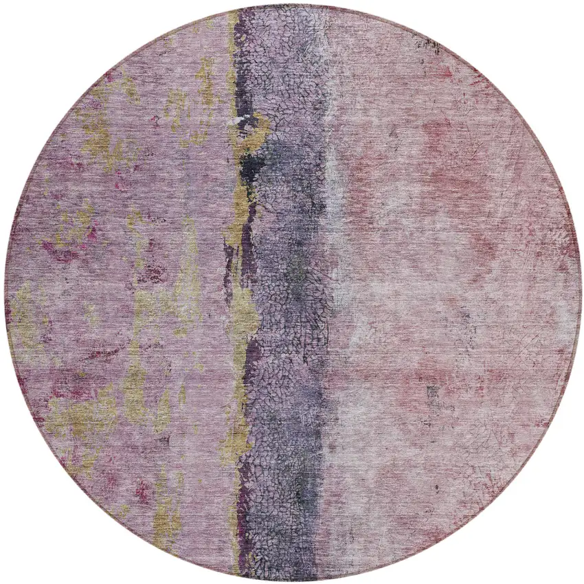 8' Blush Pink And Purple Round Abstract Washable Indoor Outdoor Area Rug Photo 2