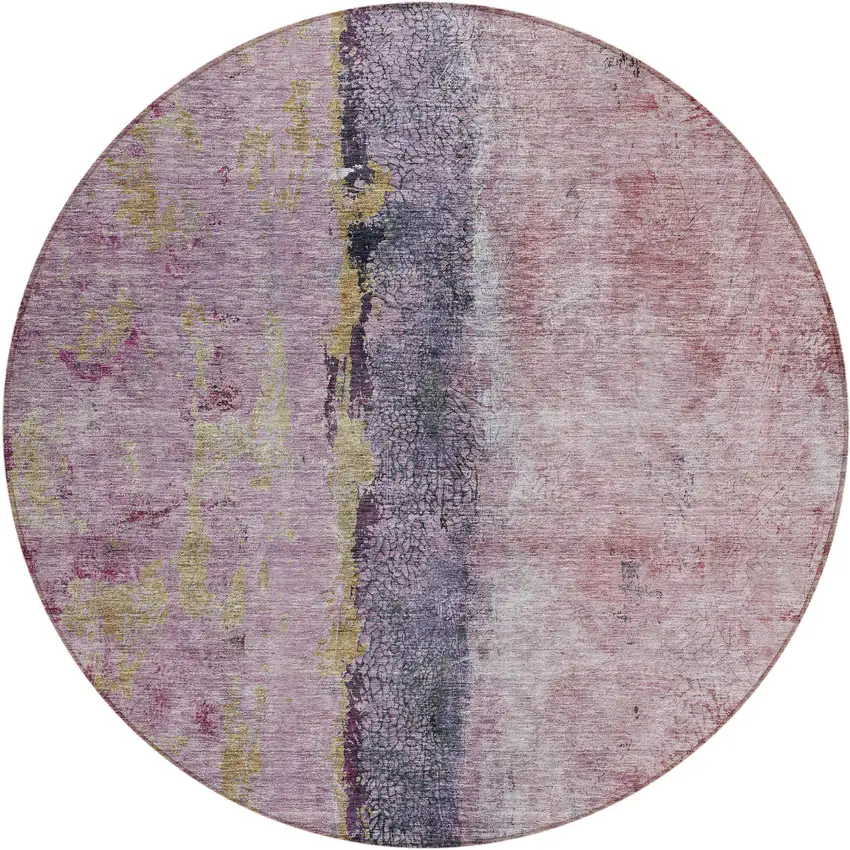 8' Blush Pink And Purple Round Abstract Washable Indoor Outdoor Area Rug Photo 2