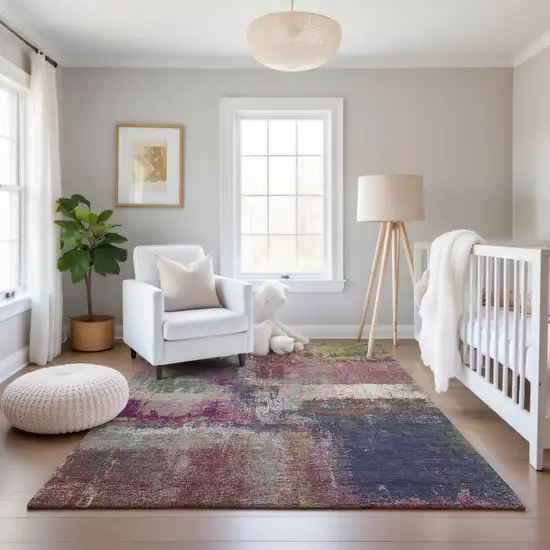 8' Blush Purple And Gray Abstract Washable Area Rug With UV Protection Photo 4