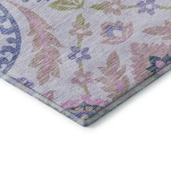 8' Blush Purple And Green Floral Washable Round Rug With UV Protection Photo 7