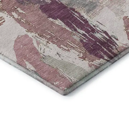 8' Blush Purple And Ivory Abstract Washable Area Rug With UV Protection Photo 7