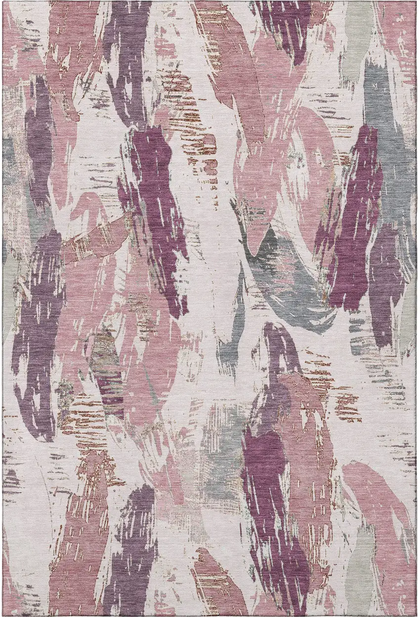 8' Blush Purple And Ivory Abstract Washable Area Rug With UV Protection Photo 3