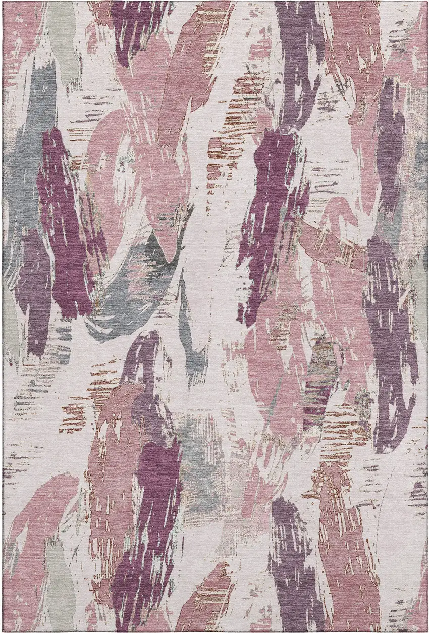 8' Blush Purple And Ivory Abstract Washable Area Rug With UV Protection Photo 1