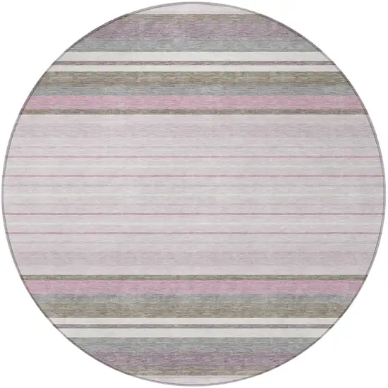 8' Blush Purple And Ivory Round Striped Washable Indoor Outdoor Area Rug Photo 4