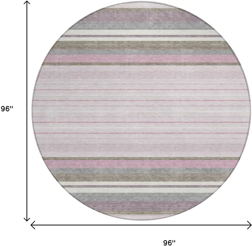 8' Blush Purple And Ivory Round Striped Washable Indoor Outdoor Area Rug Photo 3