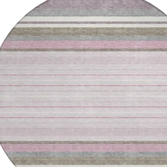 8' Blush Purple And Ivory Round Striped Washable Indoor Outdoor Area Rug Photo 6