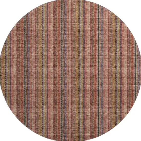 8' Blush Purple And Orange Striped Washable Round Rug With UV Protection Photo 2