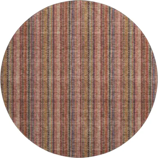 8' Blush Purple And Orange Striped Washable Round Rug With UV Protection Photo 1
