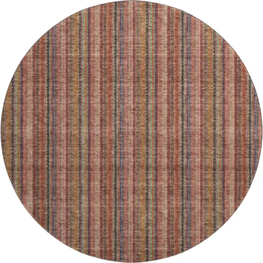 8' Blush Purple And Orange Striped Washable Round Rug With UV Protection Photo 1