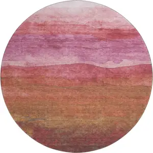 Photo of 8' Blush Rust And Red Striped Washable Round Rug With UV Protection
