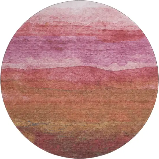 8' Blush Rust And Red Striped Washable Round Rug With UV Protection Photo 1