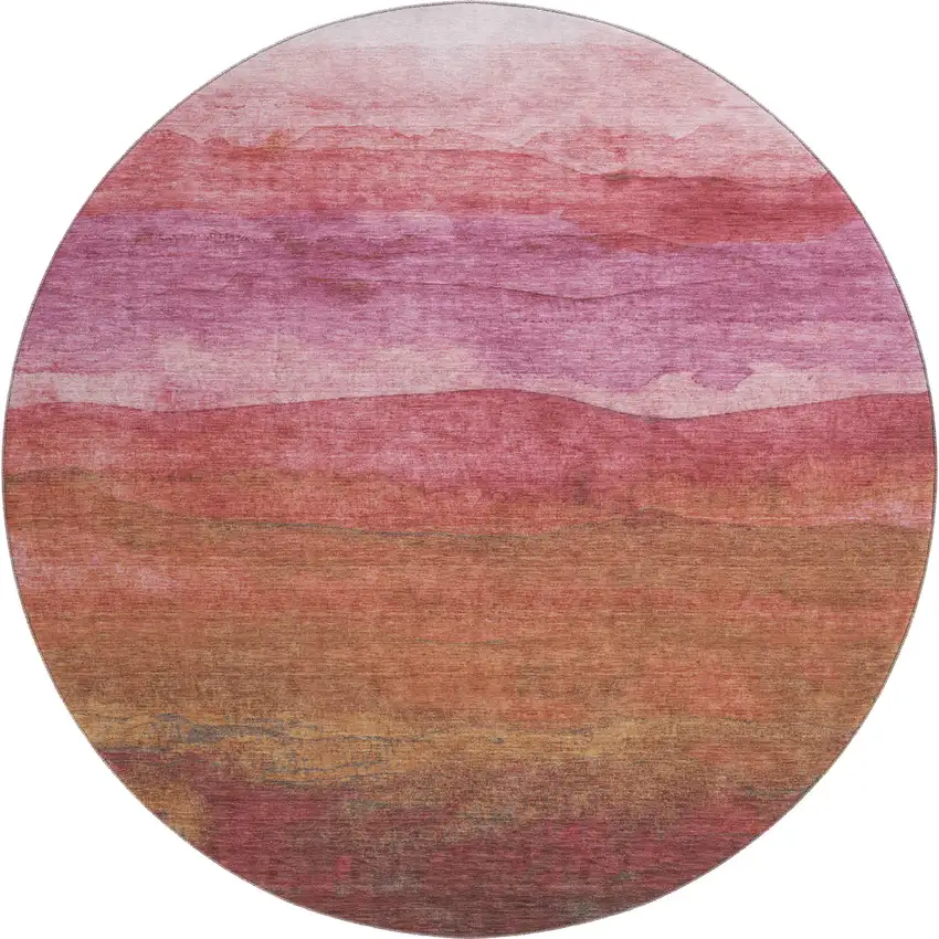 8' Blush Rust And Red Striped Washable Round Rug With UV Protection Photo 1
