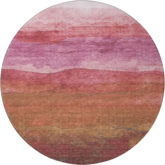8' Blush Rust And Red Striped Washable Round Rug With UV Protection Photo 2