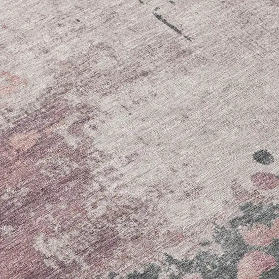 8' Blush Sage And Charcoal Round Abstract Washable Indoor Outdoor Area Rug Photo 9