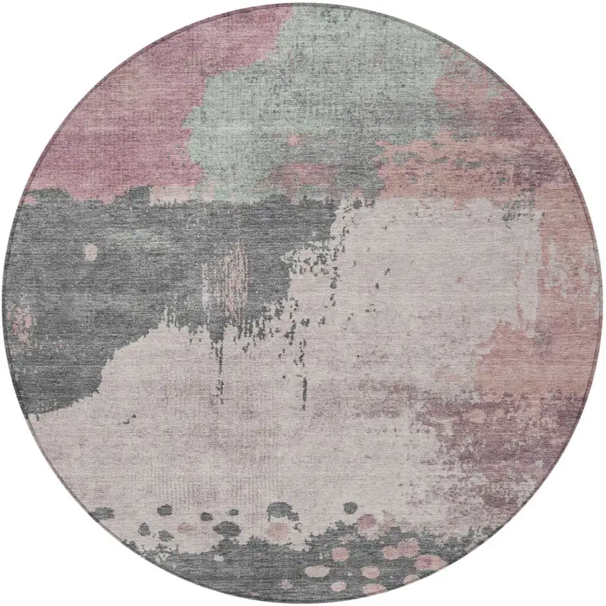 8' Blush Sage And Charcoal Round Abstract Washable Indoor Outdoor Area Rug Photo 4