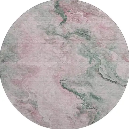8' Blush Sage And Ivory Abstract Washable Round Rug With UV Protection Photo 3