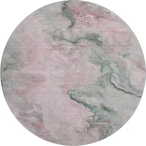 Photo of 8' Blush Sage And Ivory Abstract Washable Round Rug With UV Protection