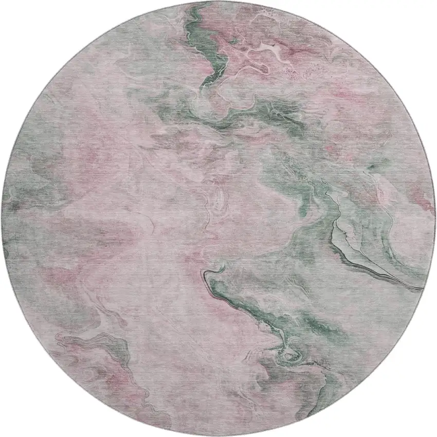 8' Blush Sage And Ivory Abstract Washable Round Rug With UV Protection Photo 1
