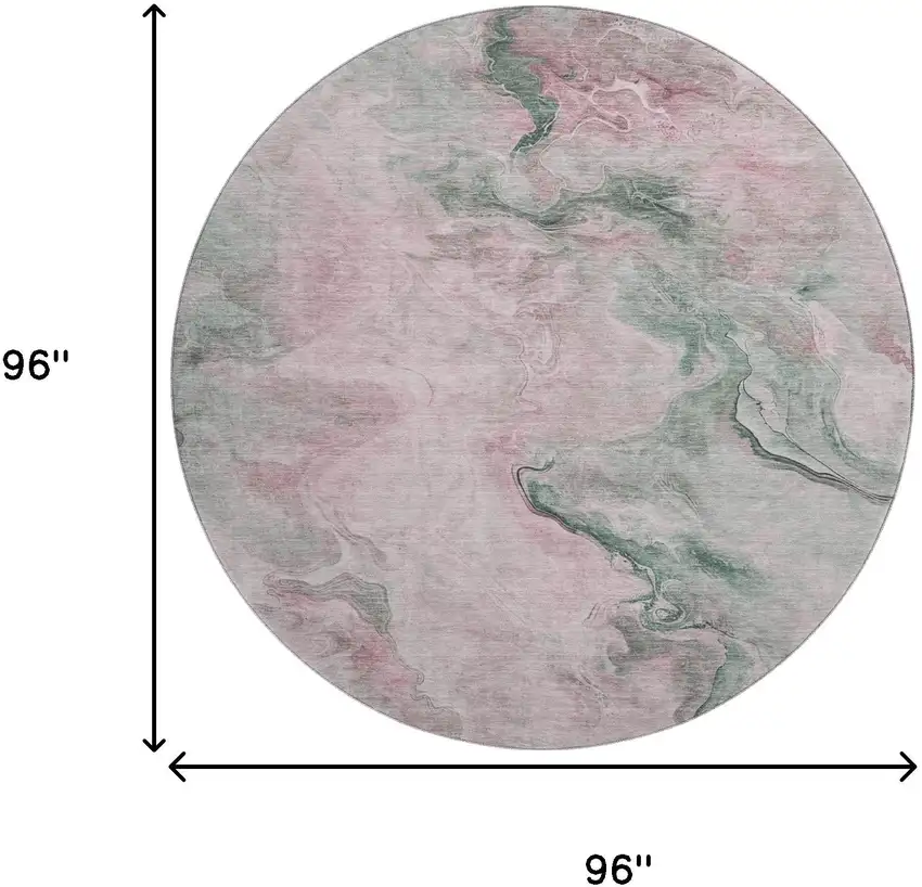 8' Blush Sage And Ivory Abstract Washable Round Rug With UV Protection Photo 9