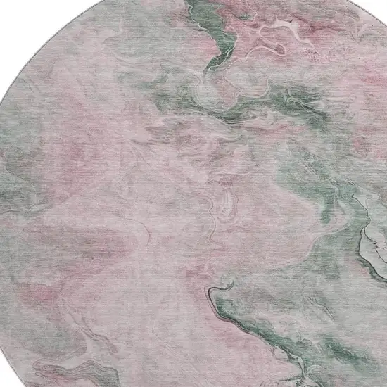 8' Blush Sage And Ivory Abstract Washable Round Rug With UV Protection Photo 2