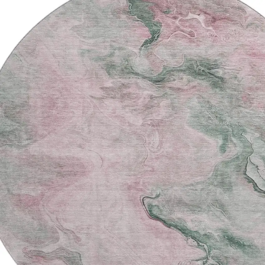 8' Blush Sage And Ivory Abstract Washable Round Rug With UV Protection Photo 2